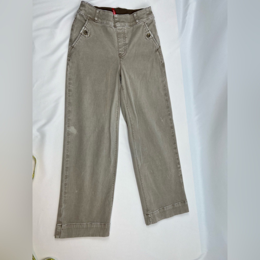 Spanx Stretch Twill Wide Leg Crop Pants Vintage Sage Green XS Shaping Trousers